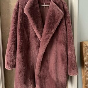 Free People Plush Faux Fur Teddy Coat in Dusty Rose